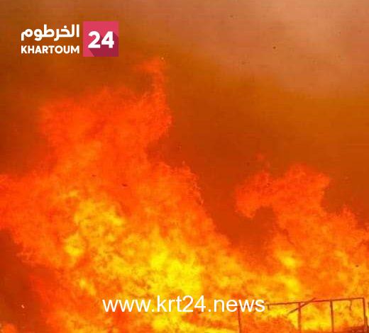 حريق هائل يلتهم الجزء الغربي من سوق معبر أرقين الحدودي مع مصر