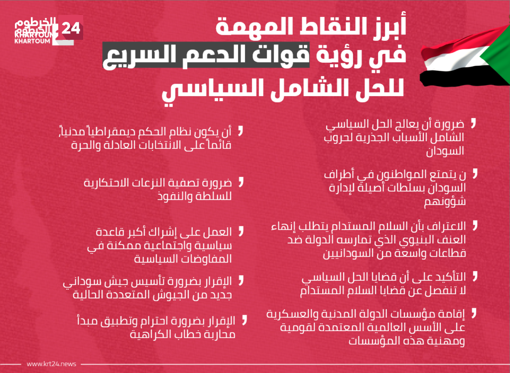قوات الدعم السريع تطرح رؤية شاملة للحل السياسي في السودان