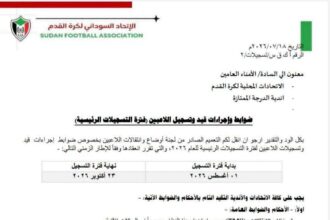 رسوم المحترف الأجنبي 500 ألف جنيه.. اتحاد الكرة السوداني يحدد ضوابط التسجيلات